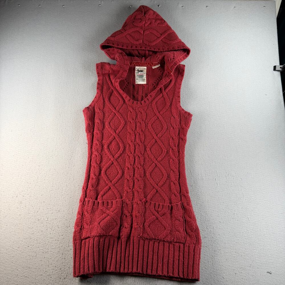 Triple Five Soul Womens Red Cable Knit Hooded Sweater Vest Sleeveless Y2K XS